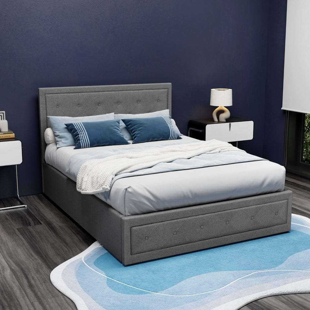 Bed Frame Double Size Gas Lift Grey Tiyo