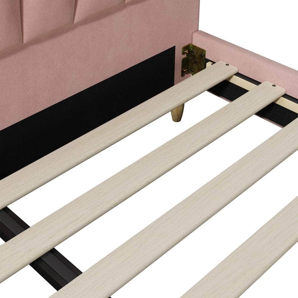 Bed Frame Double Size Scallop-Shape Bedhead Velvet/Boucle