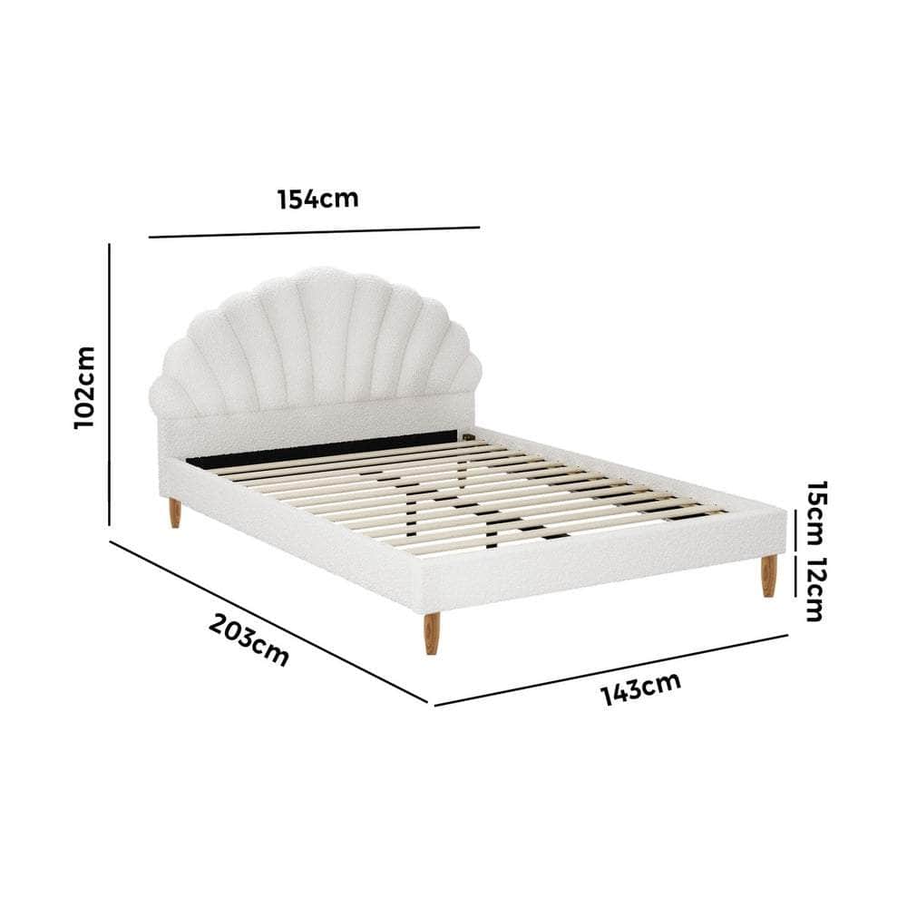 Bed Frame Double Size Scallop-Shape Bedhead Velvet/Boucle