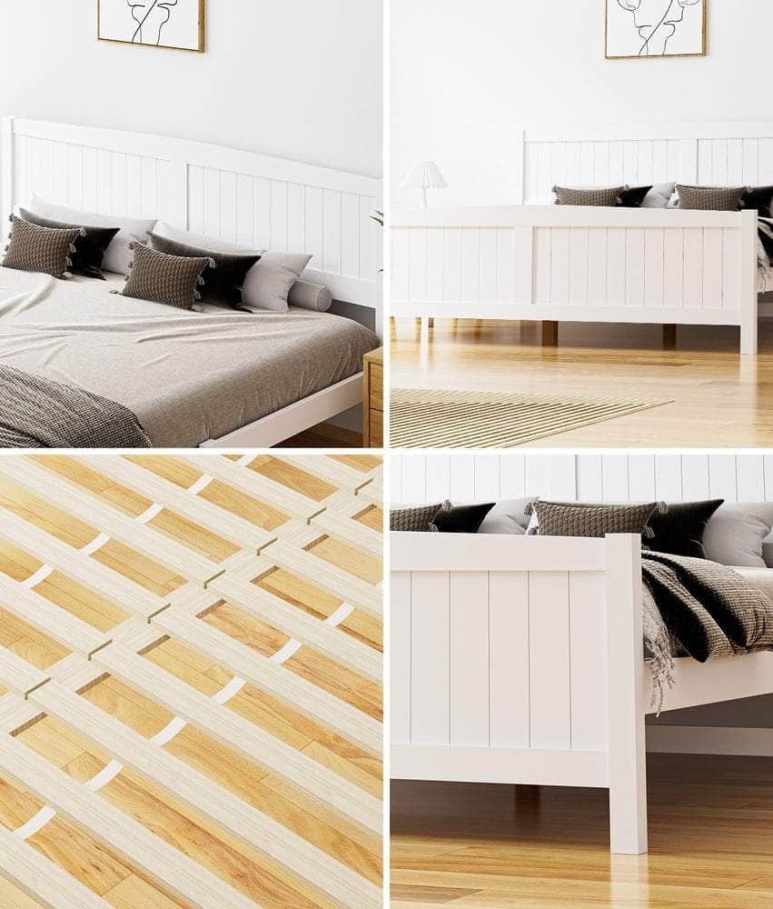 Bed Frame Double Size Timber Platform White