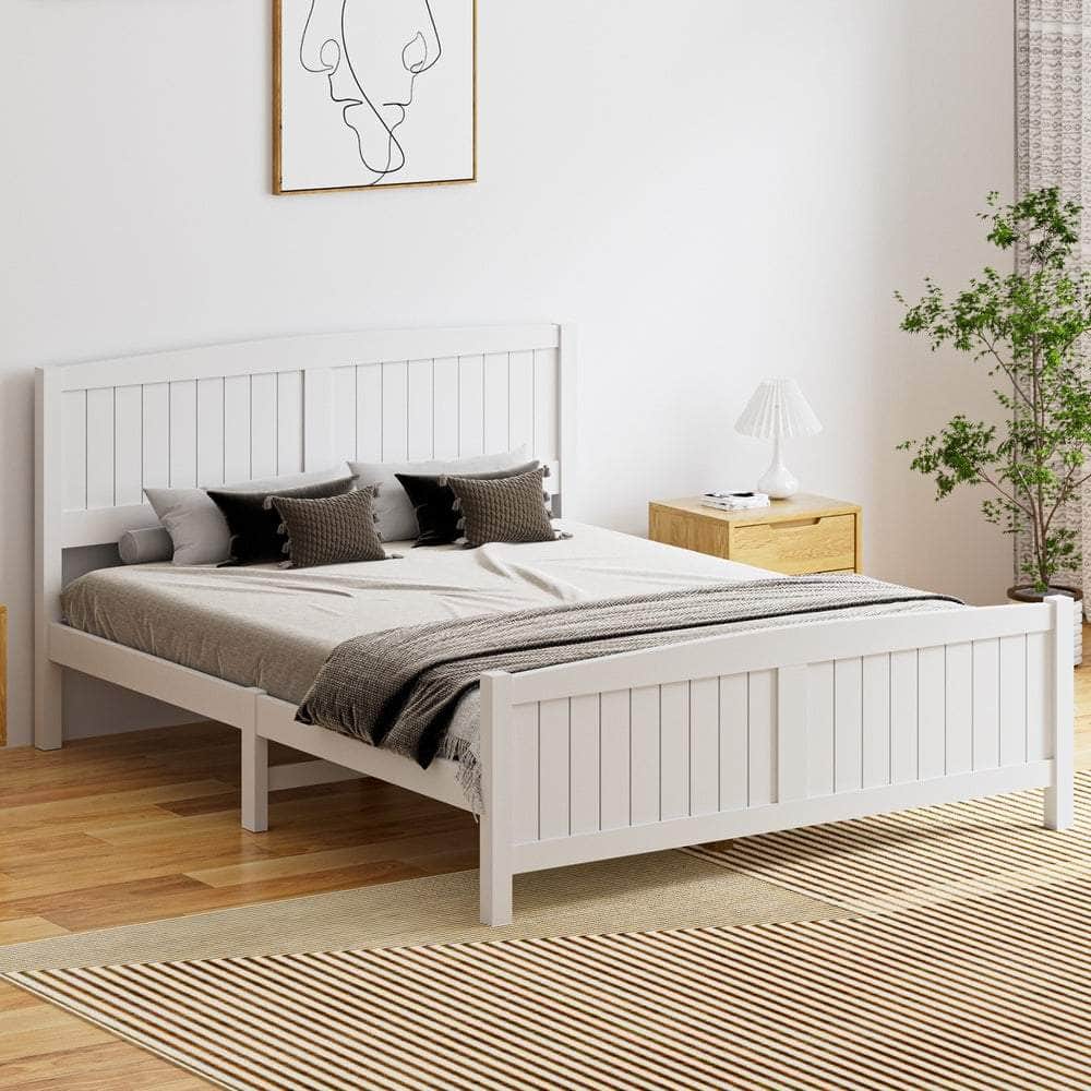 Bed Frame Double Size Timber Platform White
