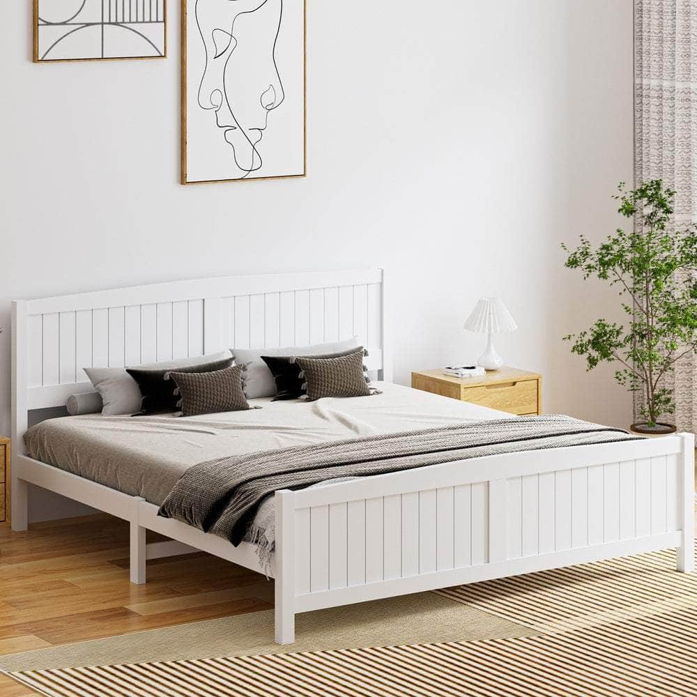 Bed Frame Double Size Timber Platform White