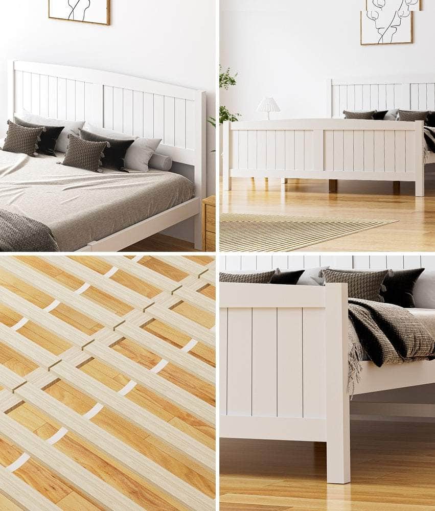 Bed Frame Double Size Timber Platform White