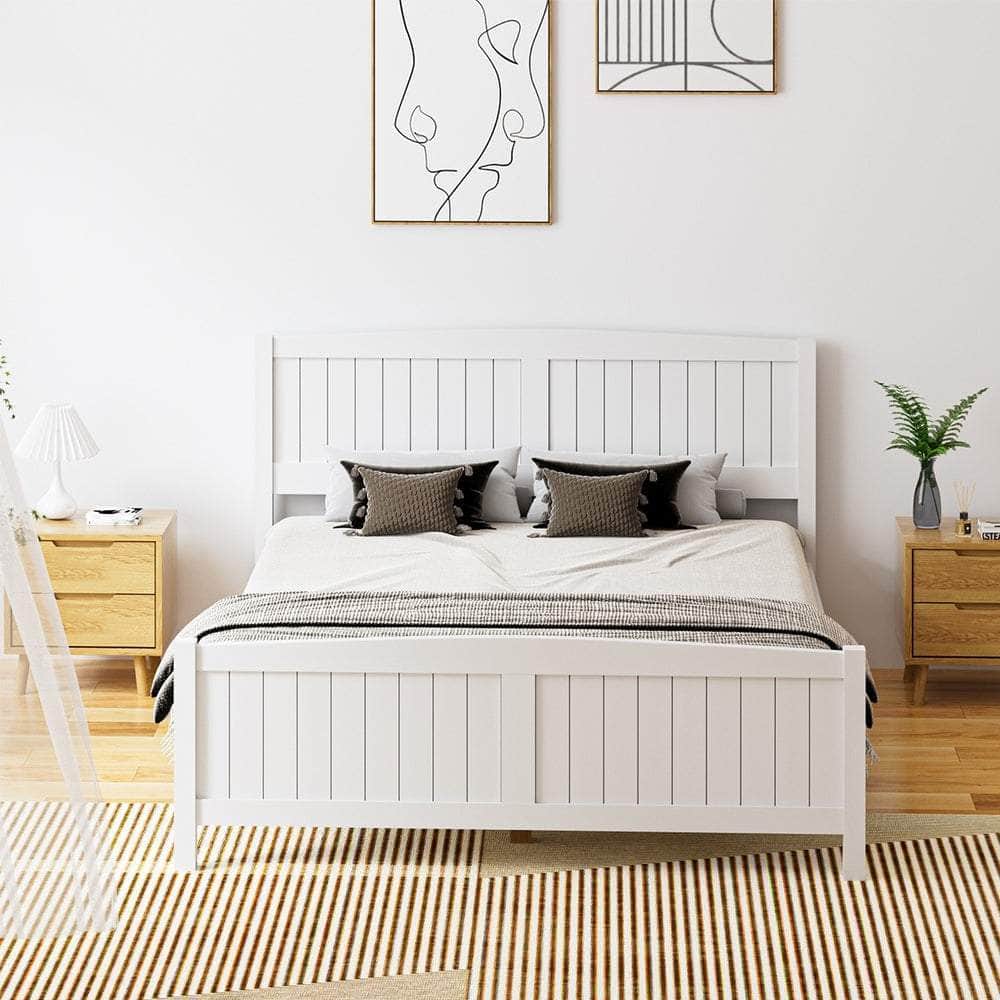 Bed Frame Double Size Timber Platform White