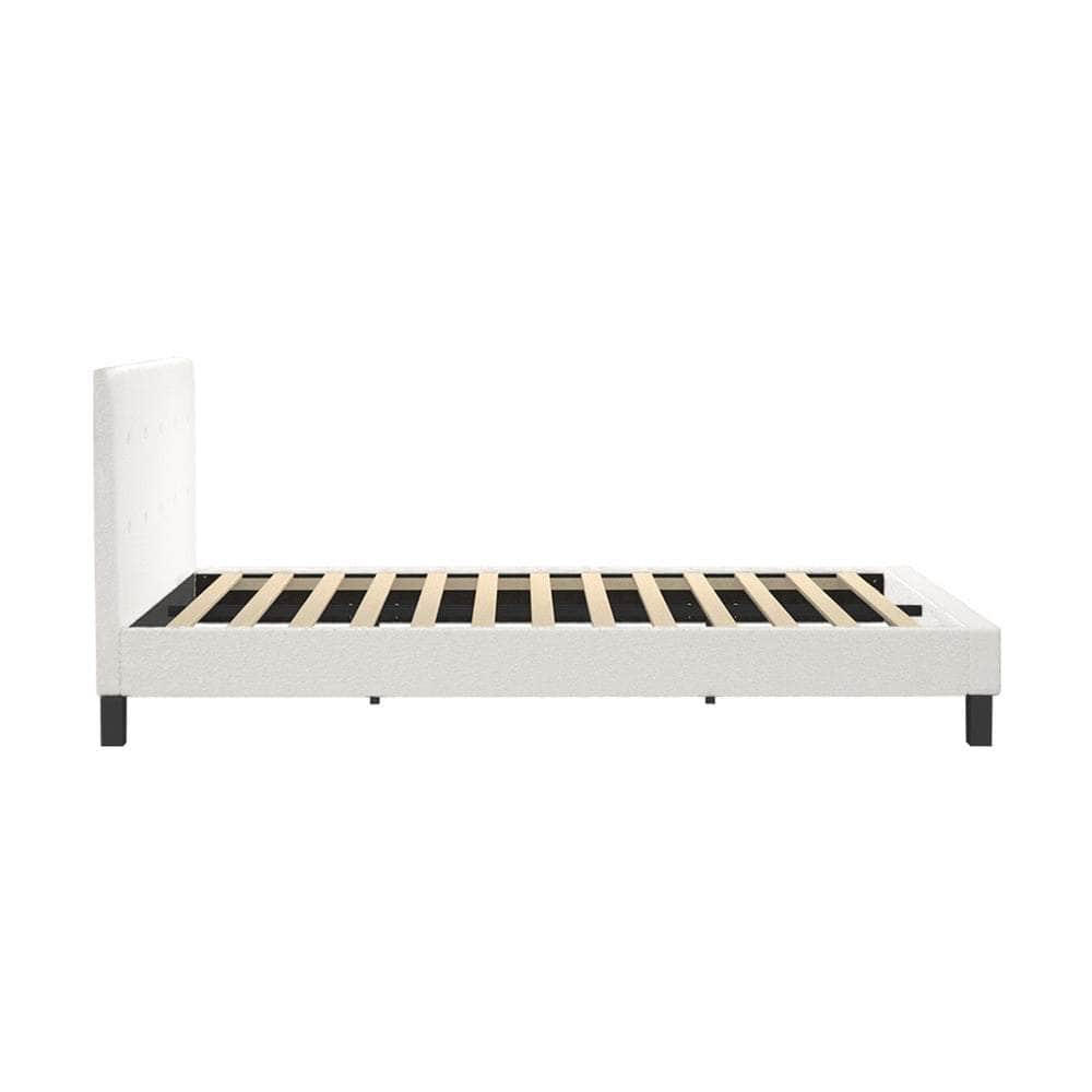 Bed Frame Double Size White Boucle