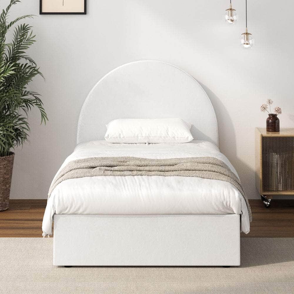Bed Frame Double Size With Gas Lift Base PU Leather White