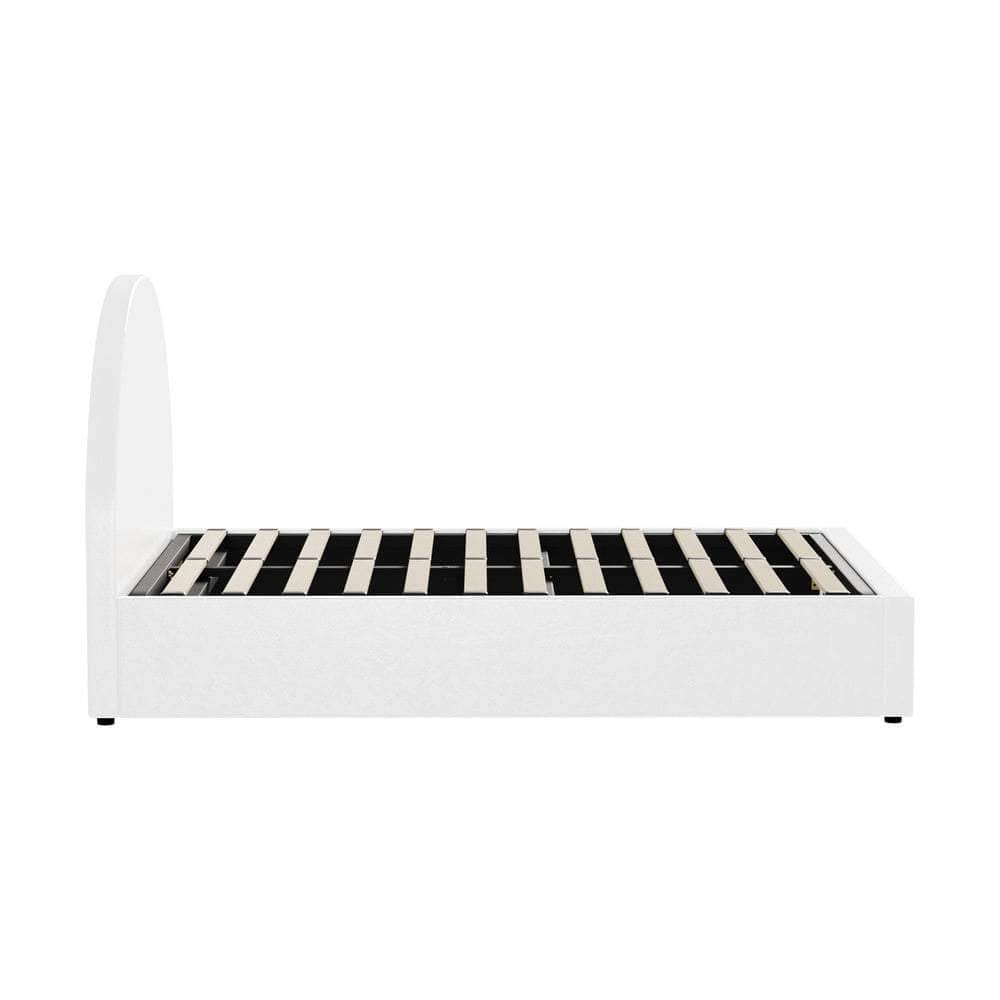 Bed Frame Double Size With Gas Lift Base PU Leather White