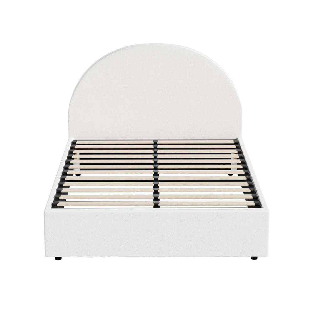 Bed Frame Double Size With Gas Lift Base PU Leather White