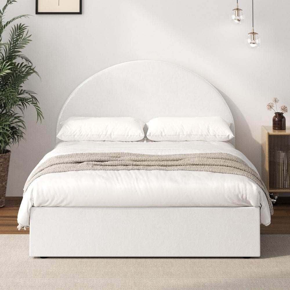 Bed Frame Double Size With Gas Lift Base PU Leather White