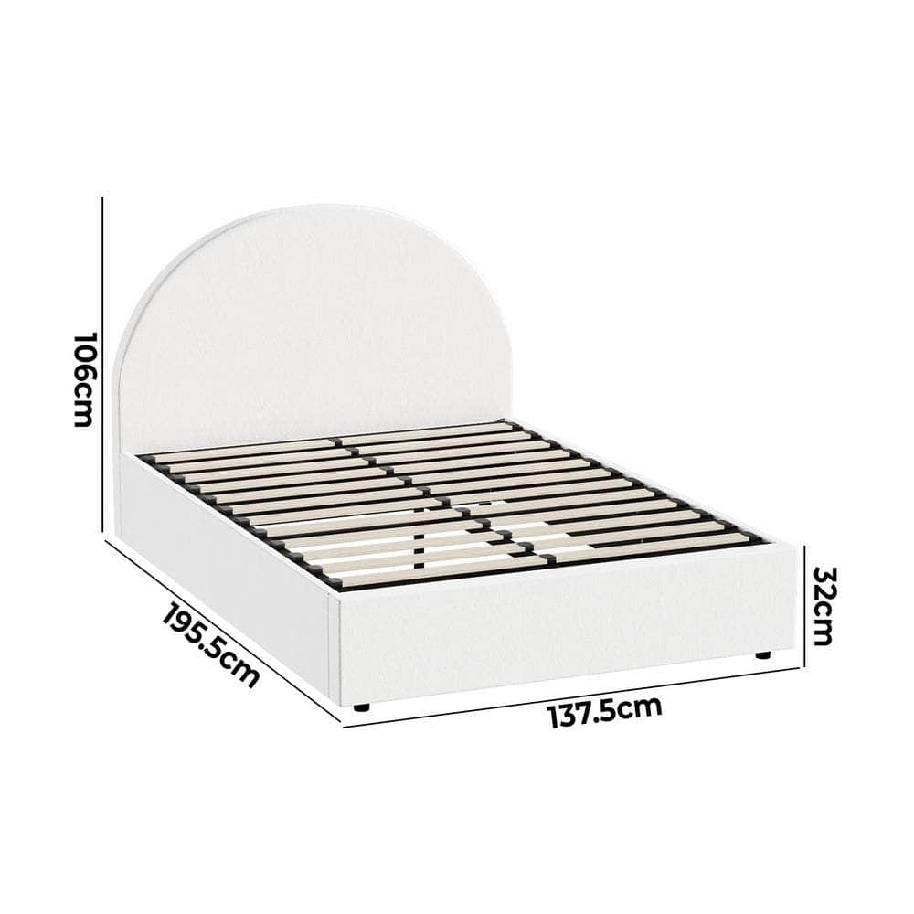 Bed Frame Double Size With Gas Lift Base PU Leather White