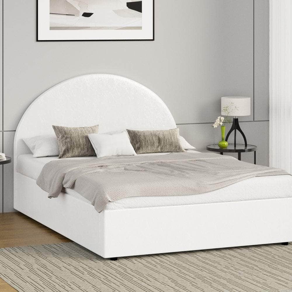 Bed Frame Double Size With Gas Lift Base PU Leather White