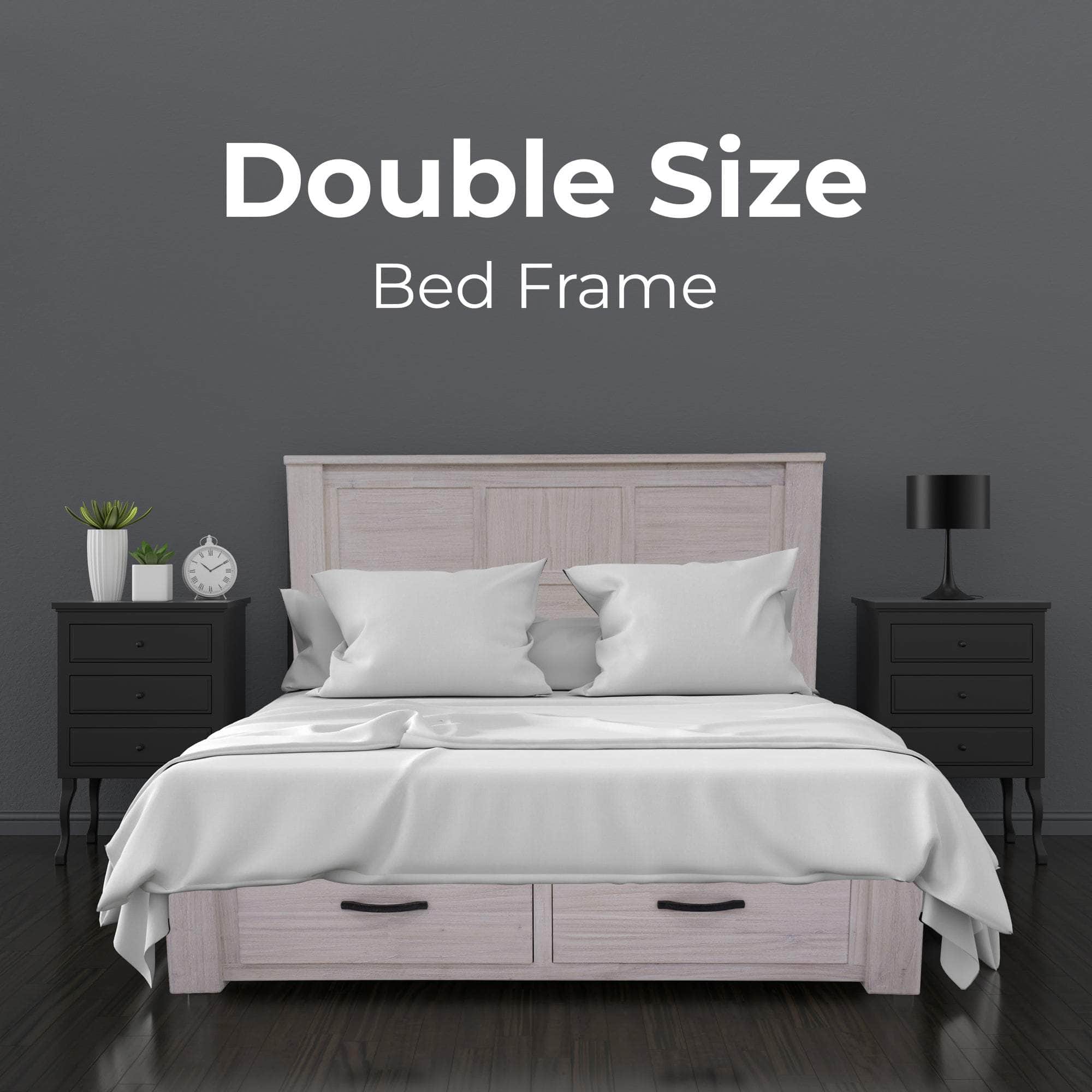 Bed Frame Double Size Wood Mattress Base With Storage Drawers - White