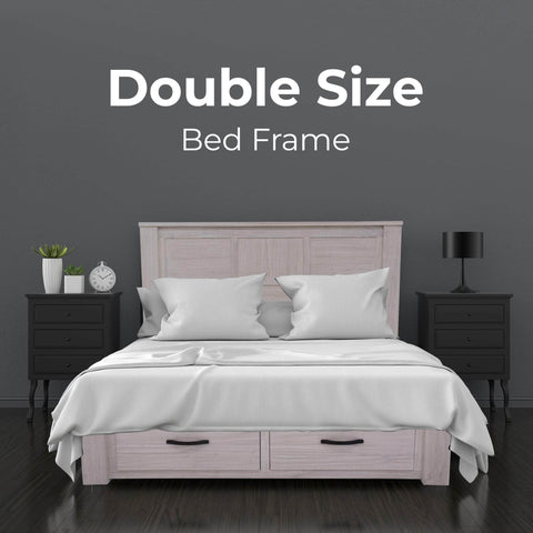 Bed Frame Double Size Wood Mattress Base With Storage Drawers - White