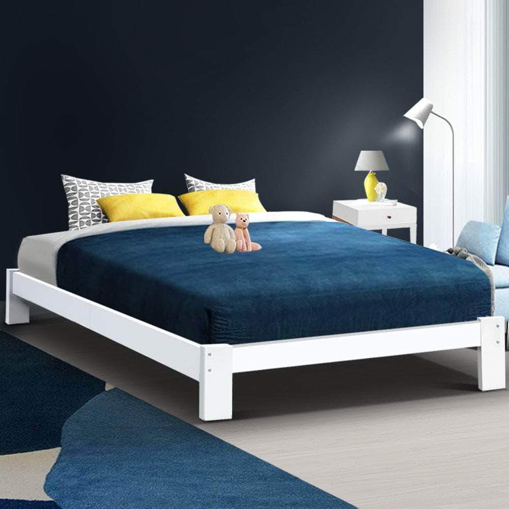 Bed Frame Double Size Wooden White Jade