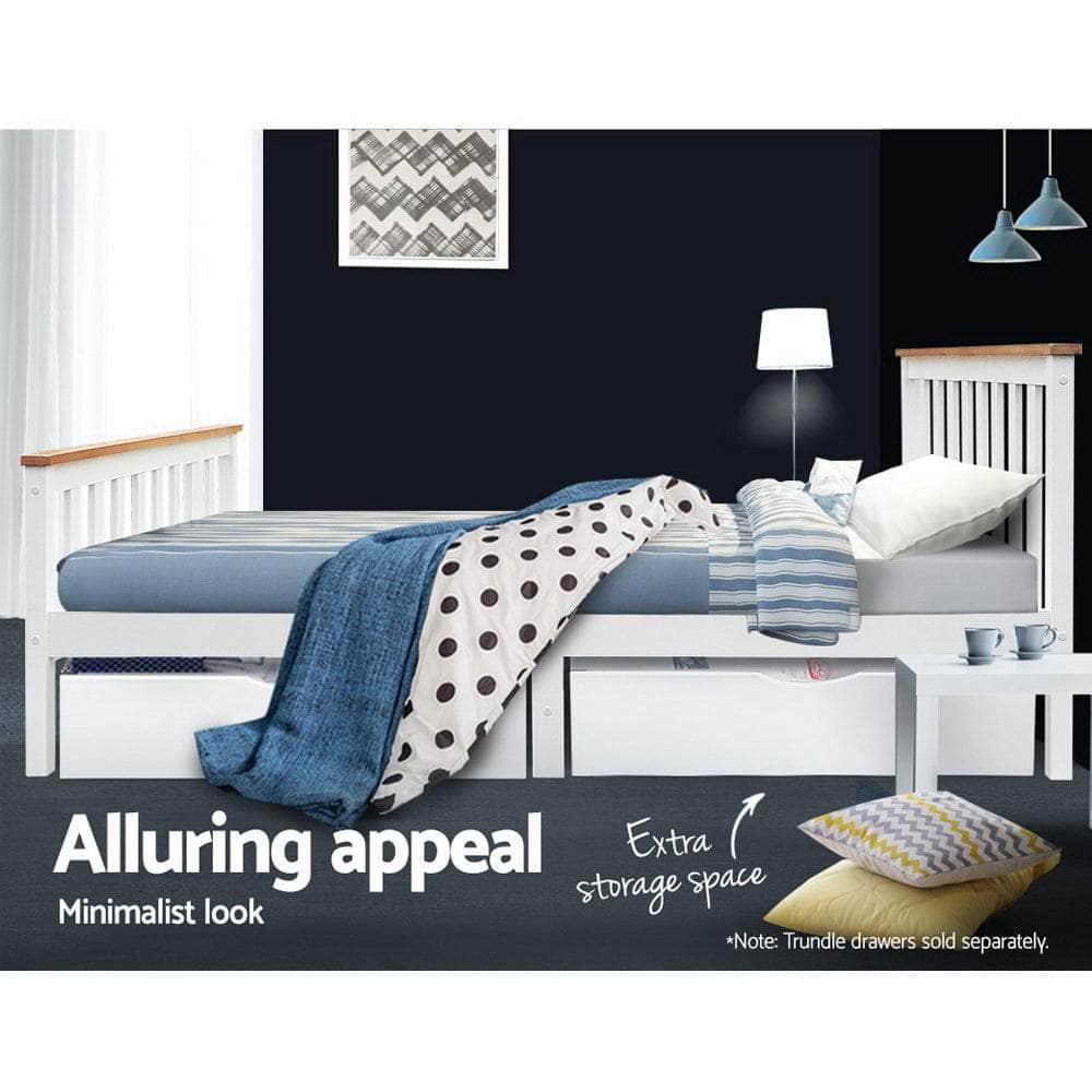 Bed Frame Double Size Wooden White Pony