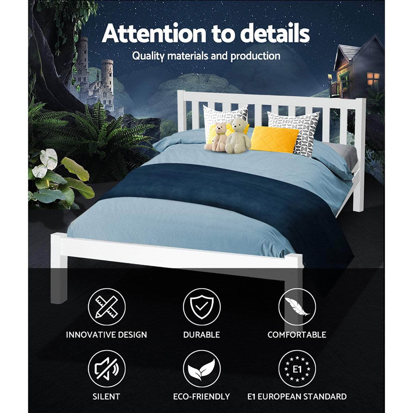 Bed Frame Double Size Wooden White Sofie