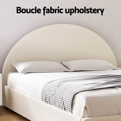 Double Size Gas Lift Bed Frame With Storage Platform Boucle Fabric