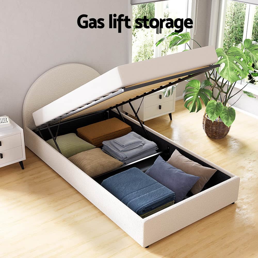 Bed Frame Gas Lift Strorage Beds Base Platform Boucle Fabric King