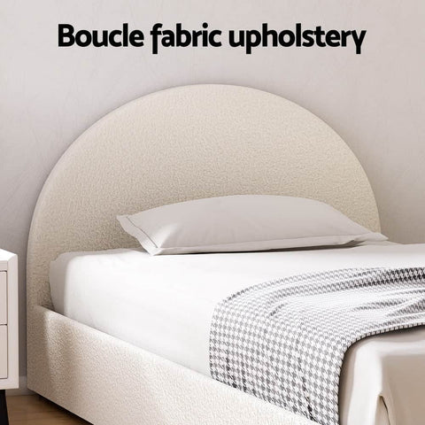 King Single Gas Lift Bed Frame With Storage Platform Boucle Fabric