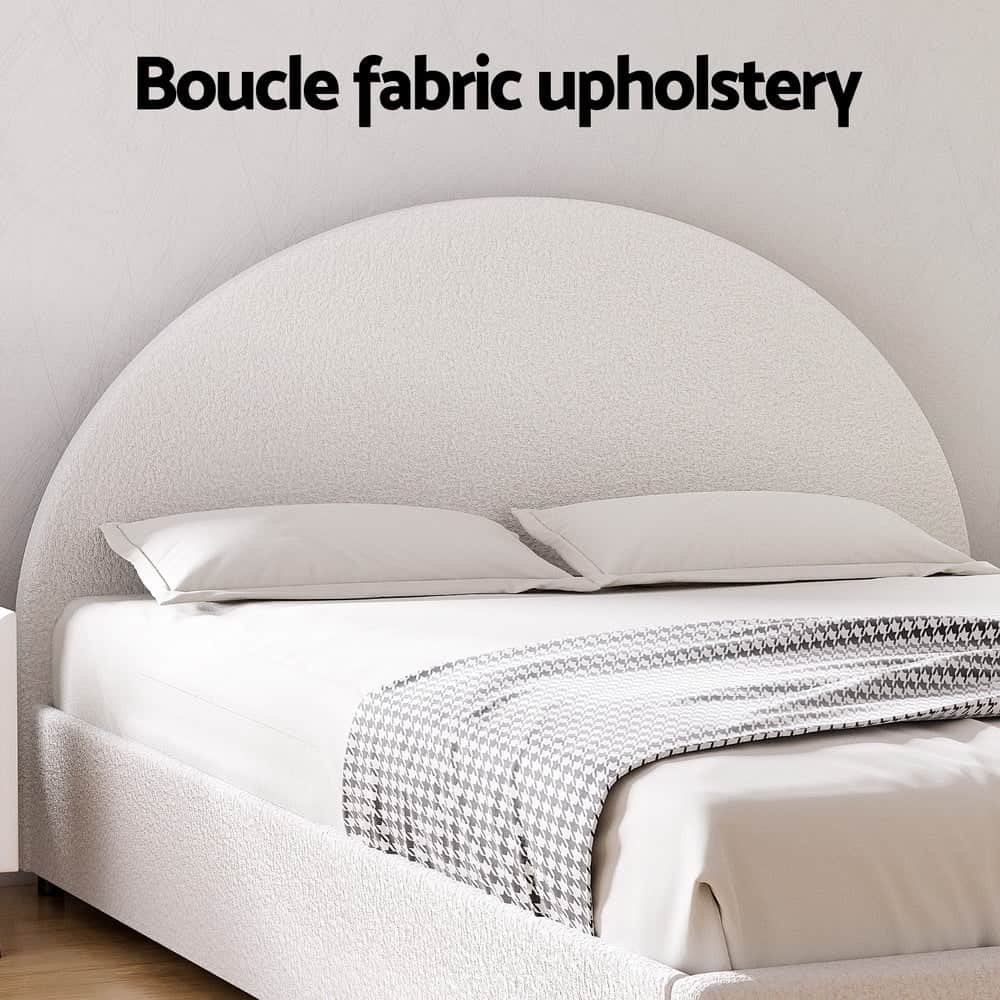 Bed Frame Gas Lift Strorage Beds Base Platform Boucle Fabric Queen