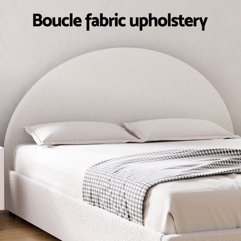 Gas Lift Bed Frame With Storage Platform Boucle Fabric-Queen Size