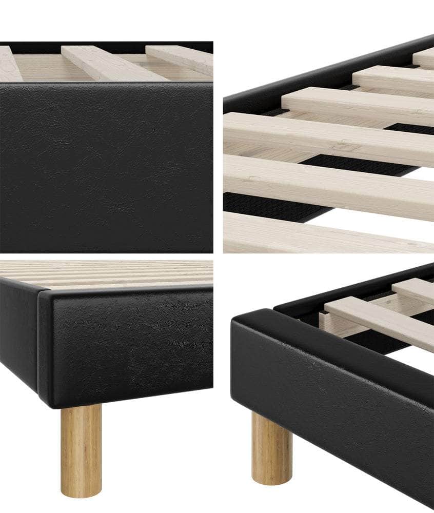 Bed Frame King & Double Size Bed Base Black Leather
