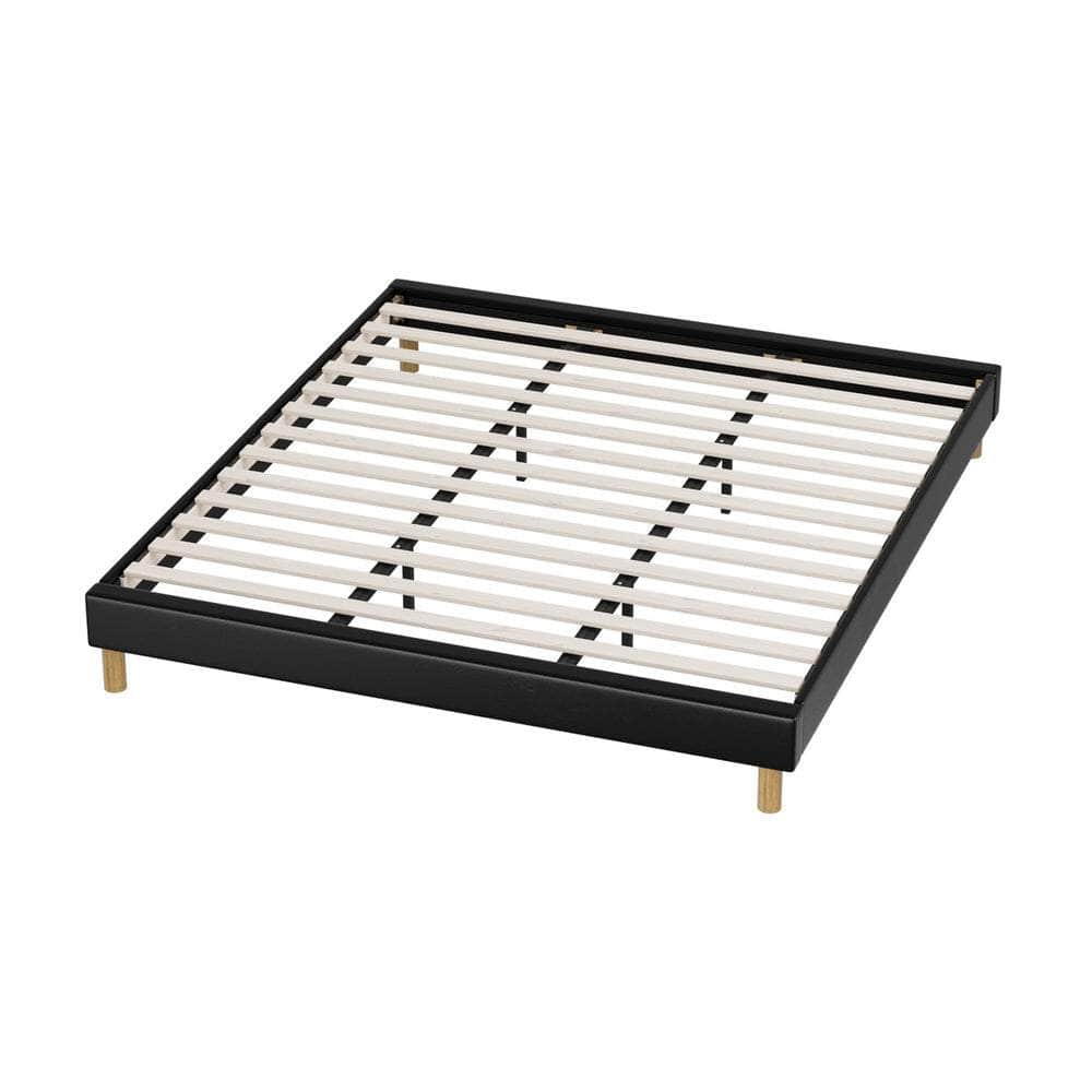 Bed Frame King & Double Size Bed Base Black Leather