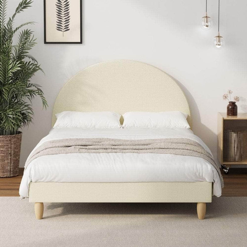 King Single - Bed Frame King Single Arched Bedhead Beige Fabric