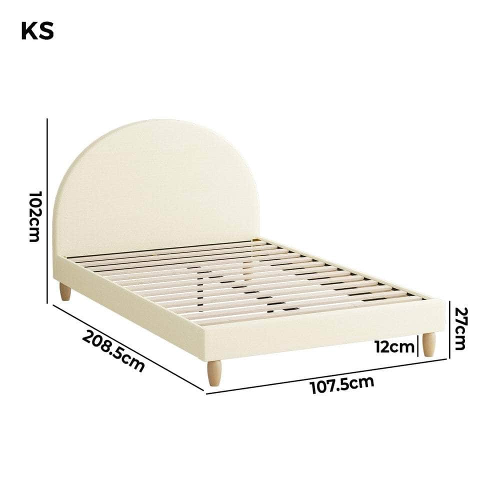 Bed Frame King Single Arched Bedhead Beige Fabric | 4ev
