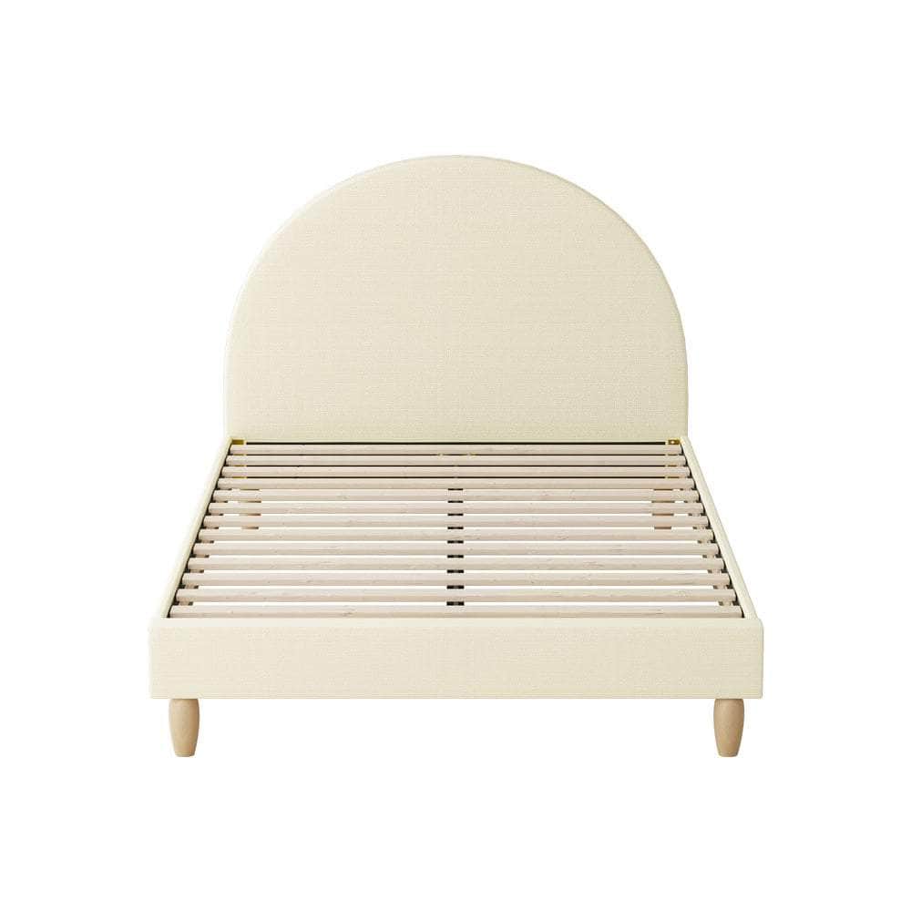 Bed Frame King Single Arched Bedhead Beige Fabric | Beige colour