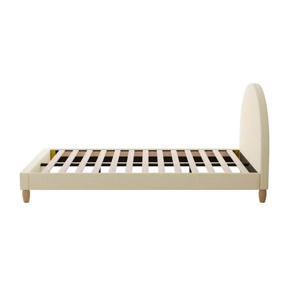 Bed Frame King Single Arched Bedhead Beige Fabric, Fabric finish
