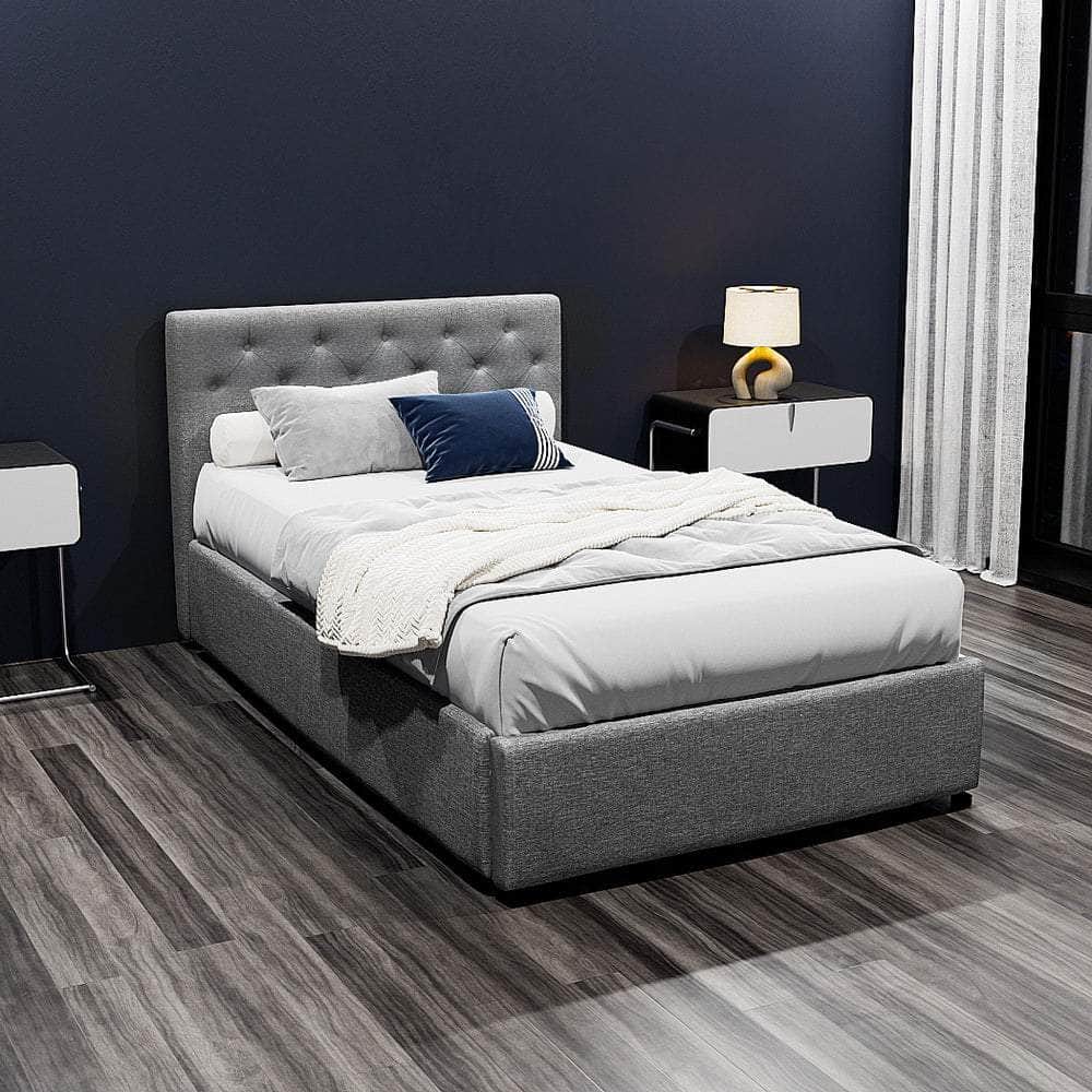 Bed Frame King Single Size Gas Lift Grey Vila