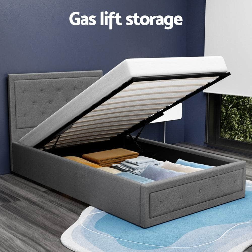 Bed Frame King Single Size Gas Lift Storage Mattress Grey