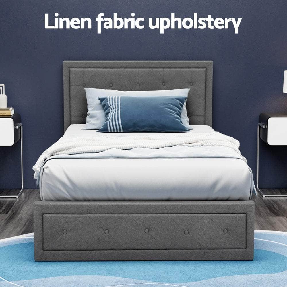 Bed Frame King Single Size Gas Lift Storage Mattress Grey