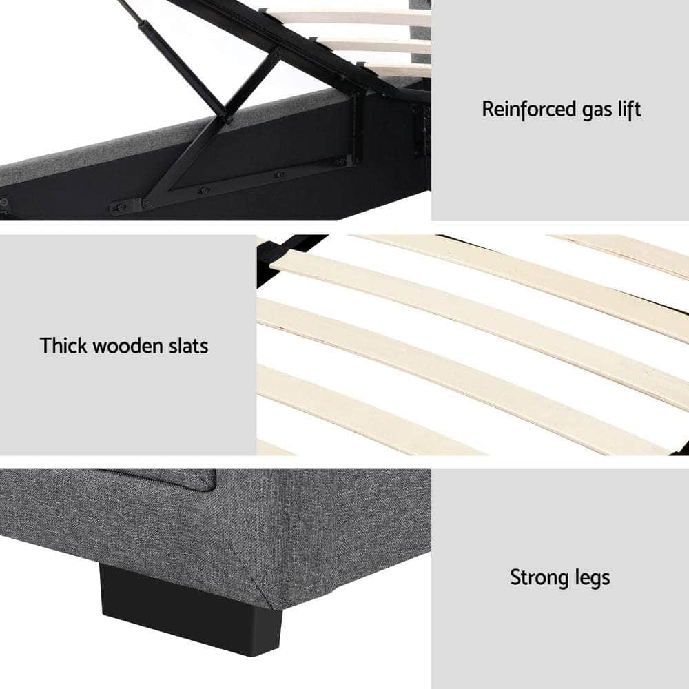 Bed Frame King Single Size Gas Lift Storage Mattress Grey