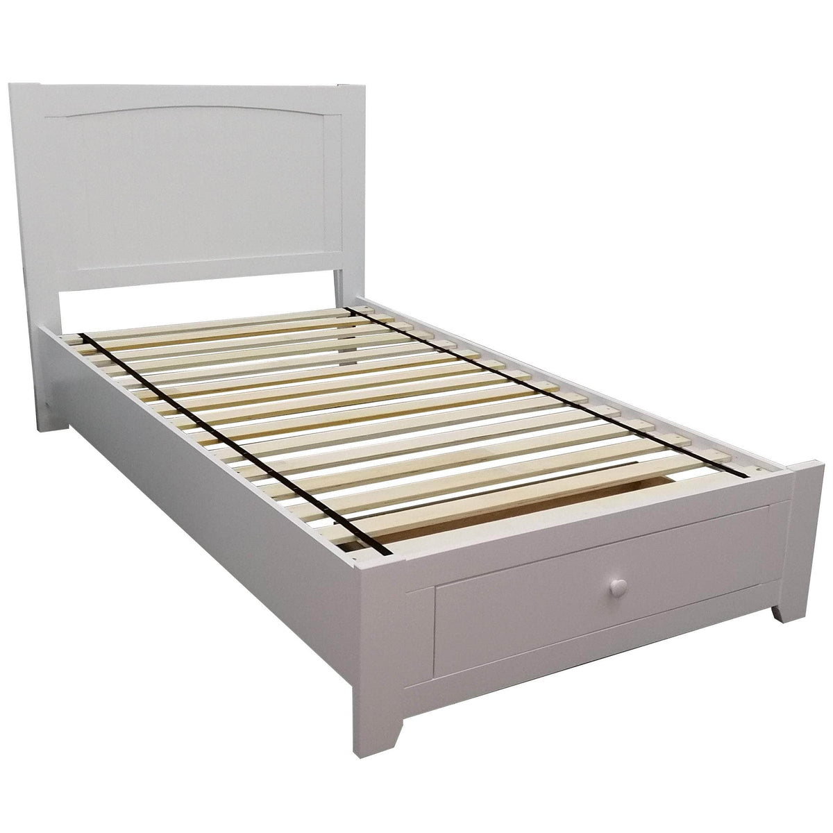 Premium Wood King Single Bed Frame with Built-in Storage Drawer - White ...