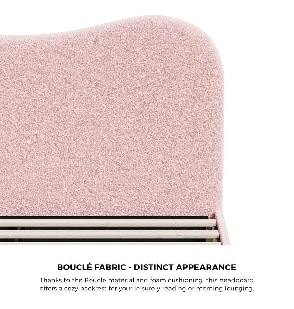 Bed Frame King Single Size Pink Boucle Cloud Shape