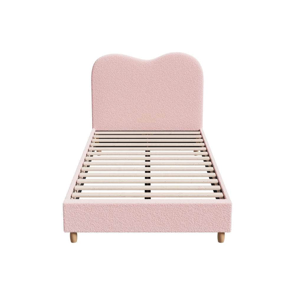 Bed Frame King Single Size Pink Boucle Cloud Shape