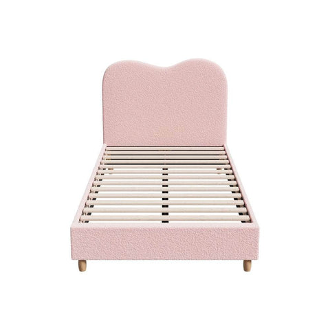 Bed Frame King Single Size Pink Boucle Cloud Shape