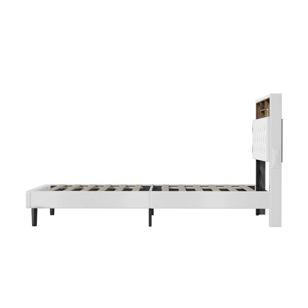 Bed Frame King Single Size with LED Storage Bedhead White