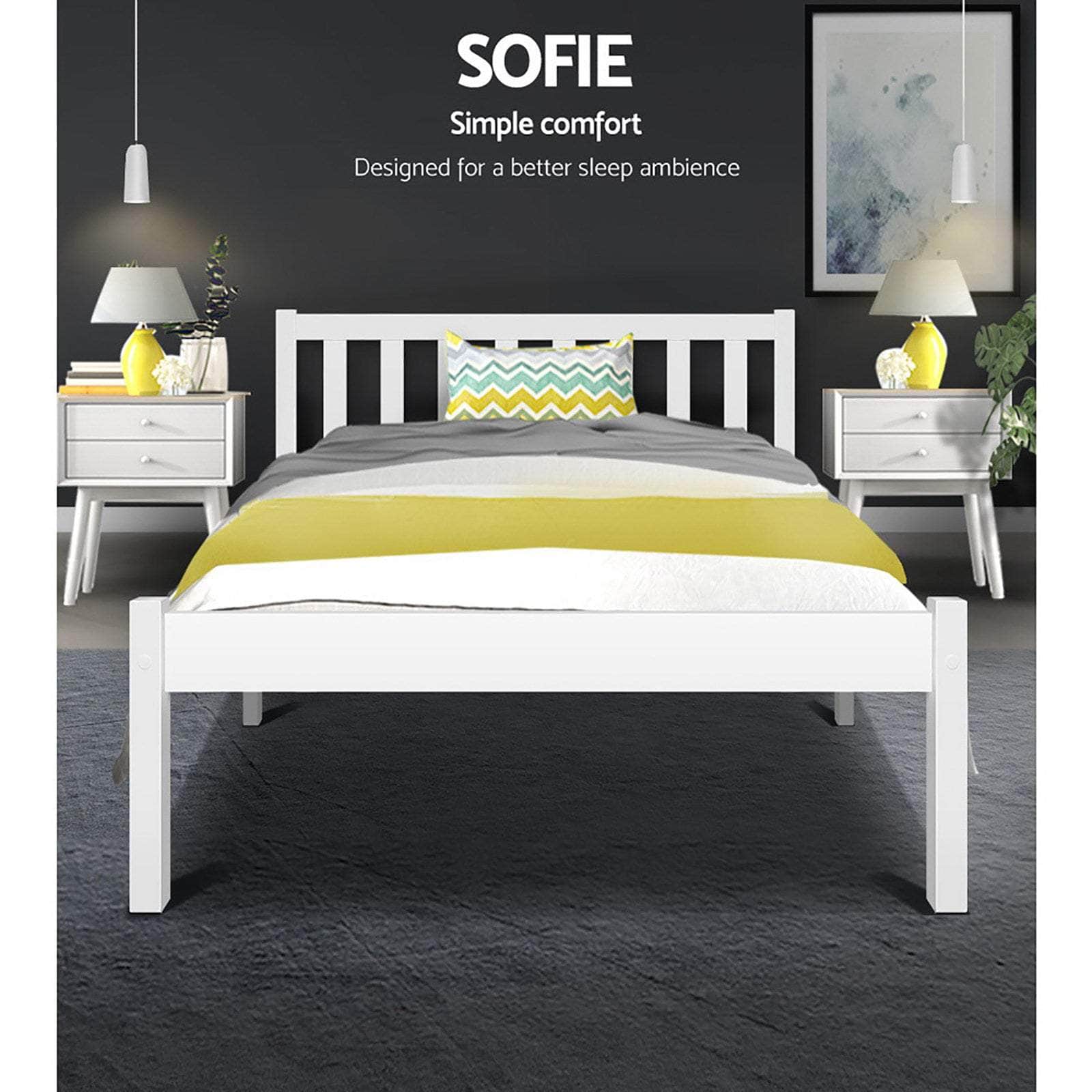 Bed Frame King Single Size Wooden White Sofie