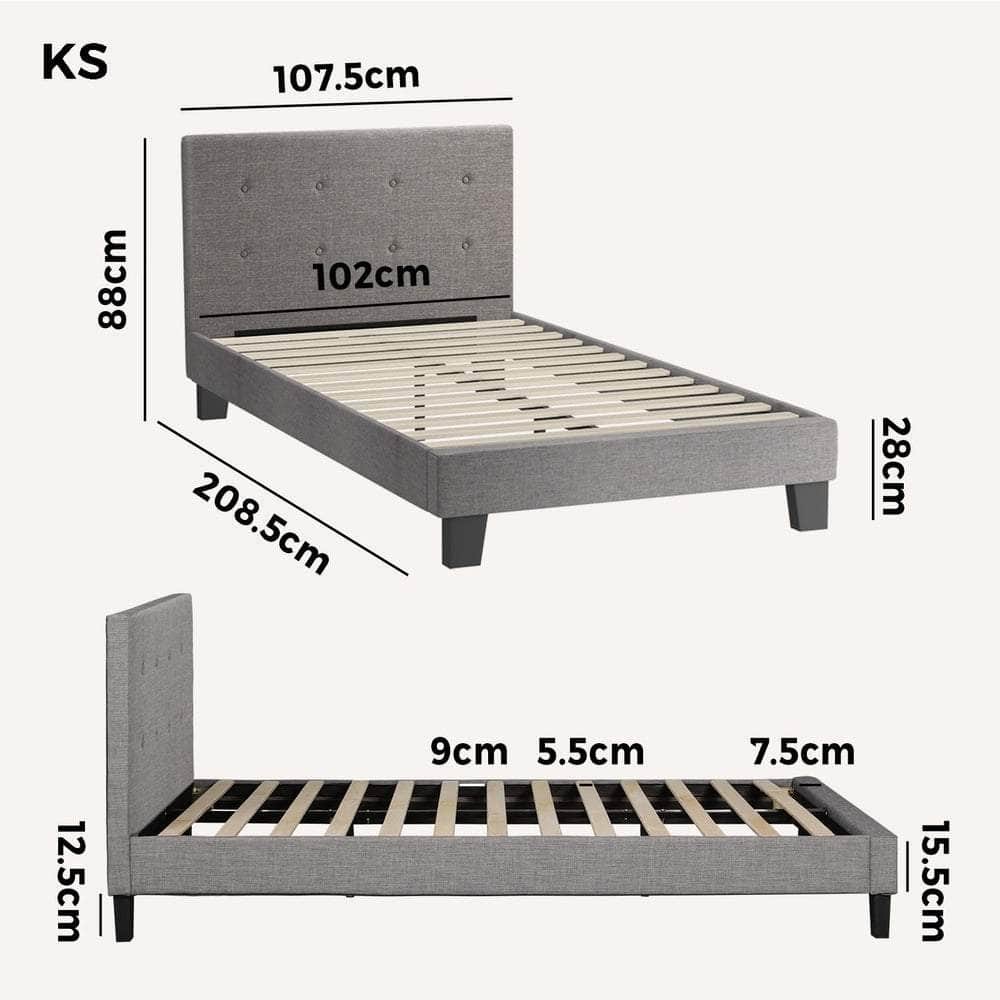 Bed Frame King Single Wooden Fabric Grey