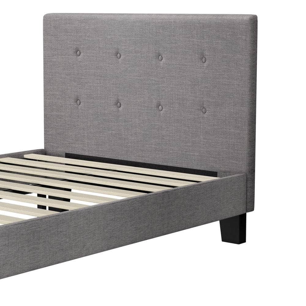 Bed Frame King Single Wooden Fabric Grey