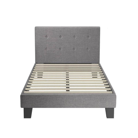 Bed Frame King Single Wooden Fabric Grey