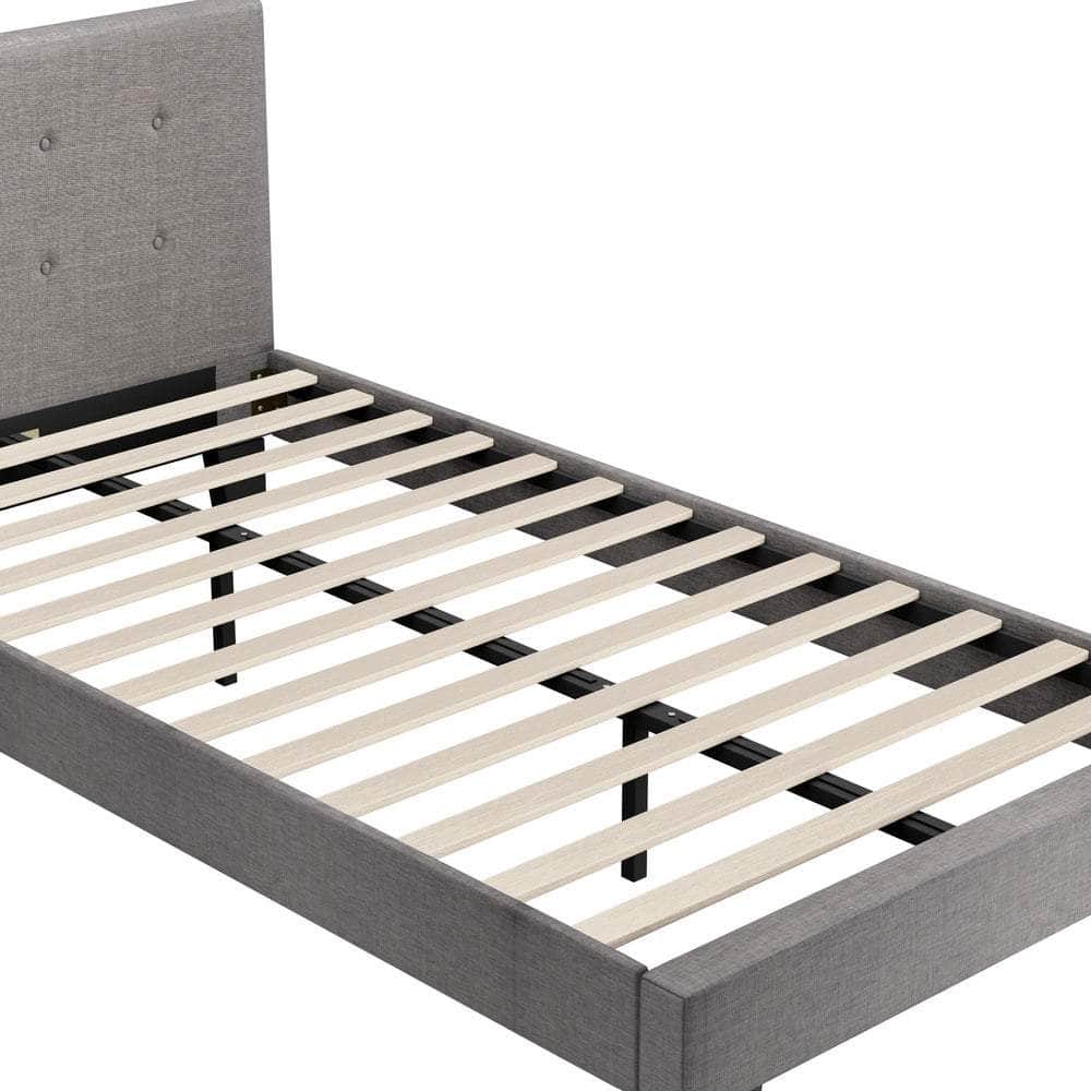 Bed Frame King Single Wooden Fabric Grey