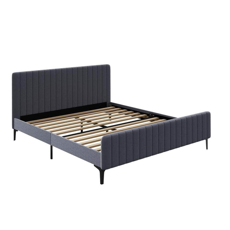 Modern Grey Velvet Fabric Platform Bed Frame with Sturdy