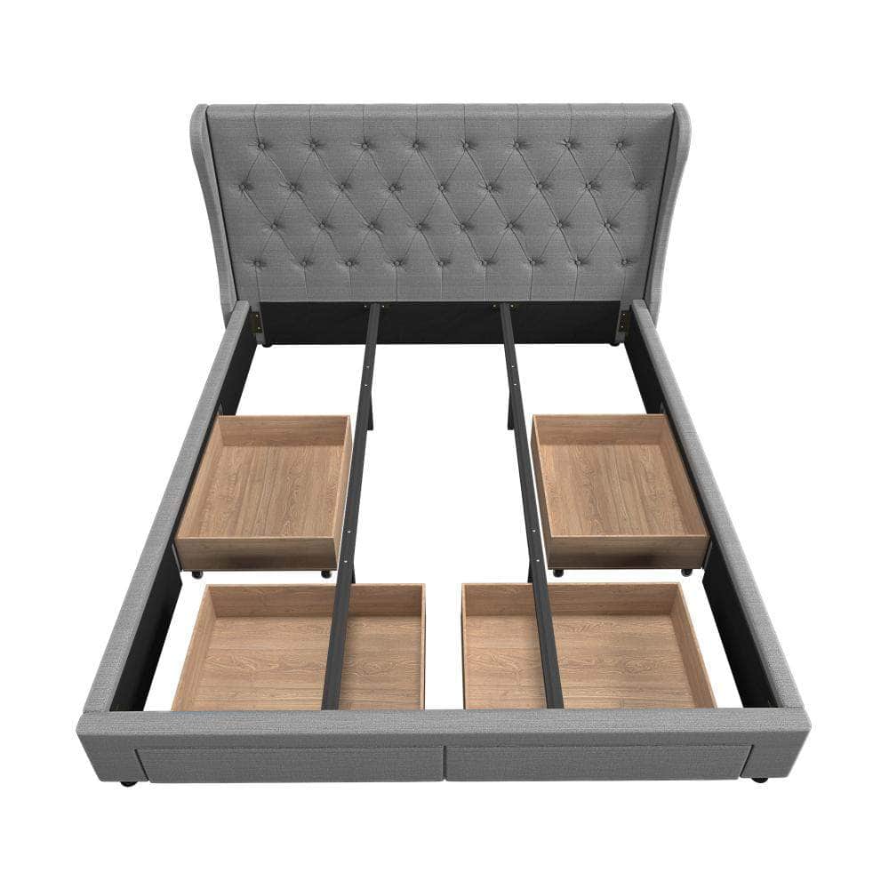 Bed Frame King Size Frames with 4 Storage Drawers