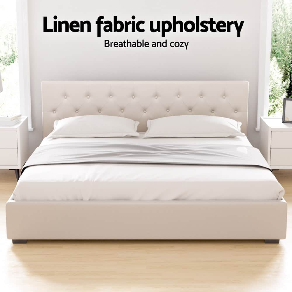 Bed Frame King Size Gas Lift Beige Vila Gas Lift Storage Fabric