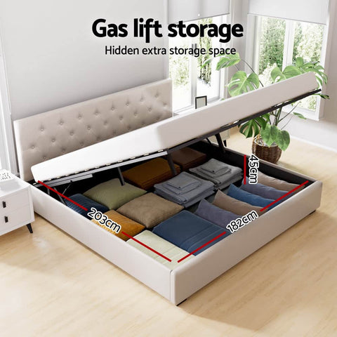 Bed Frame King Size Gas Lift Beige Vila Gas Lift Storage Fabric