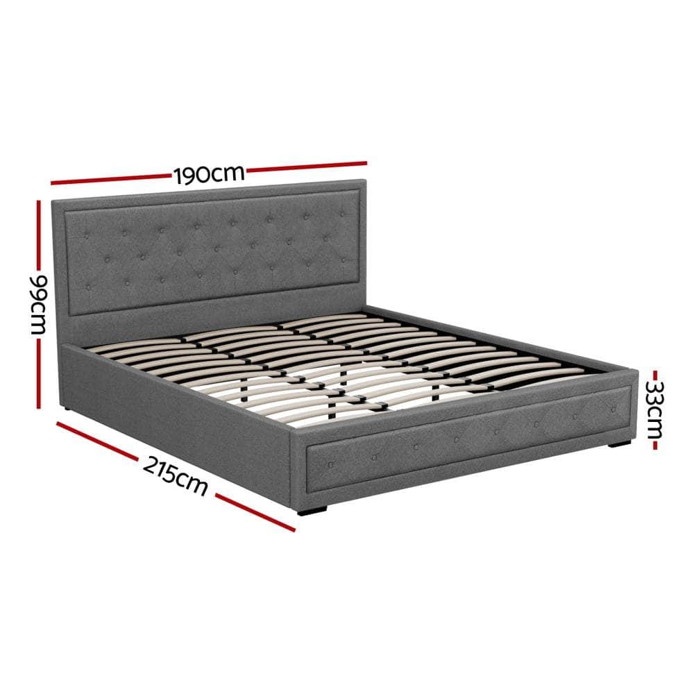 Bed Frame King Size Gas Lift Grey Tiyo